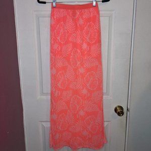 H&M Divided Neon Pink Tropical Monstera Palm Leaves Print Maxi Double Slit Skirt
